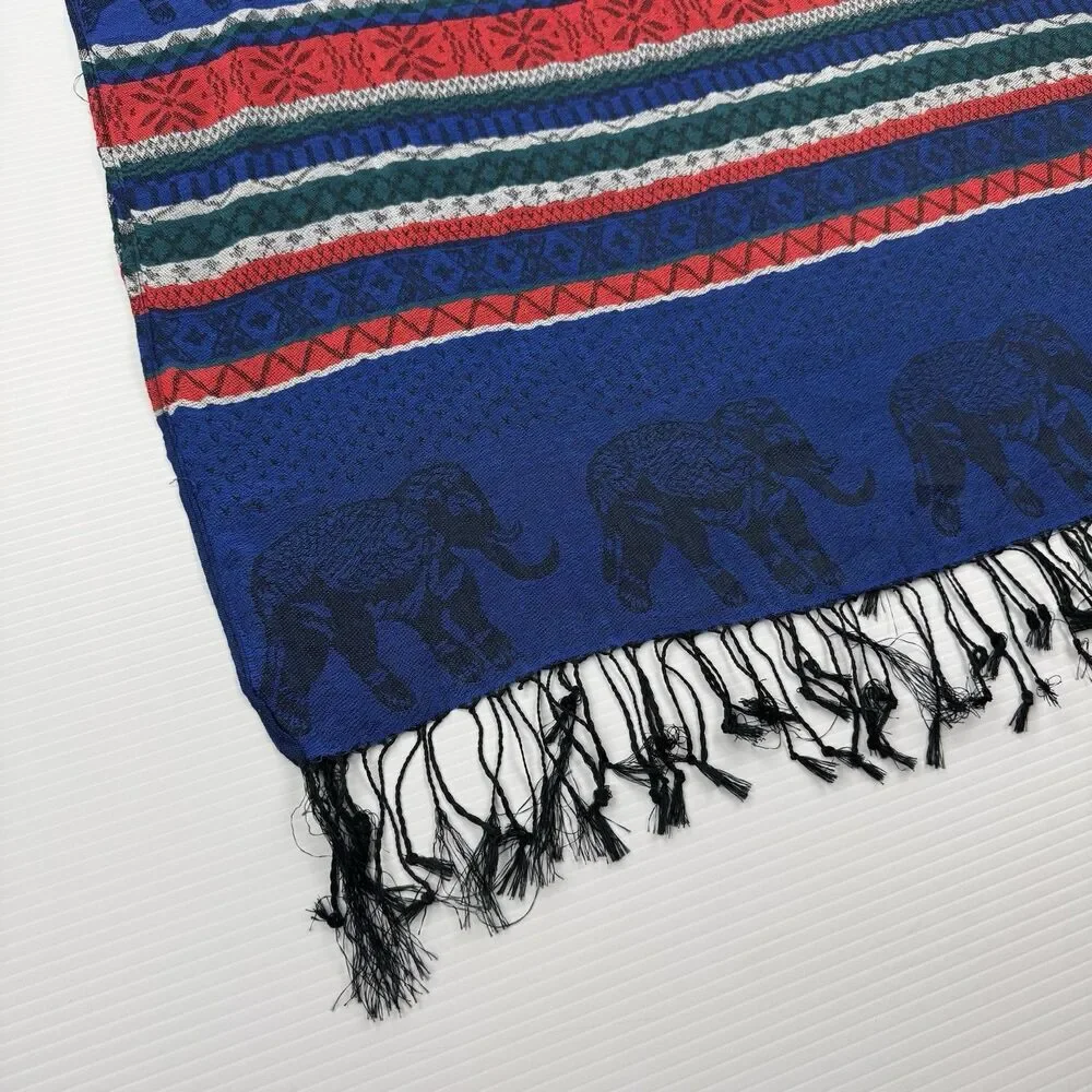 Jerusalem 100% Cashmere Elephant Scarf Blue Red Green Boho Fringe Wrap Shawl